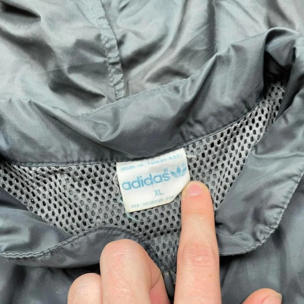 VTG 70s 80s Adidas Trefoil striped windbreaker zip up track jacket XL grey white